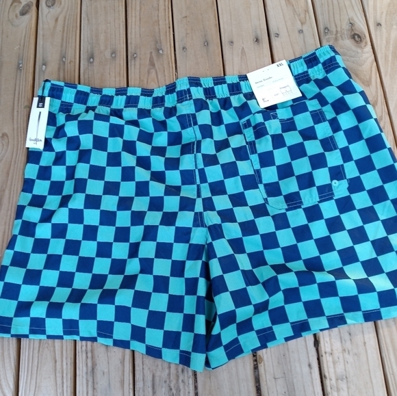 New Men's Goodfellow & Co Navy Blue & Teal Lined Swim Trunks Size XXL - Picture 2 of 2